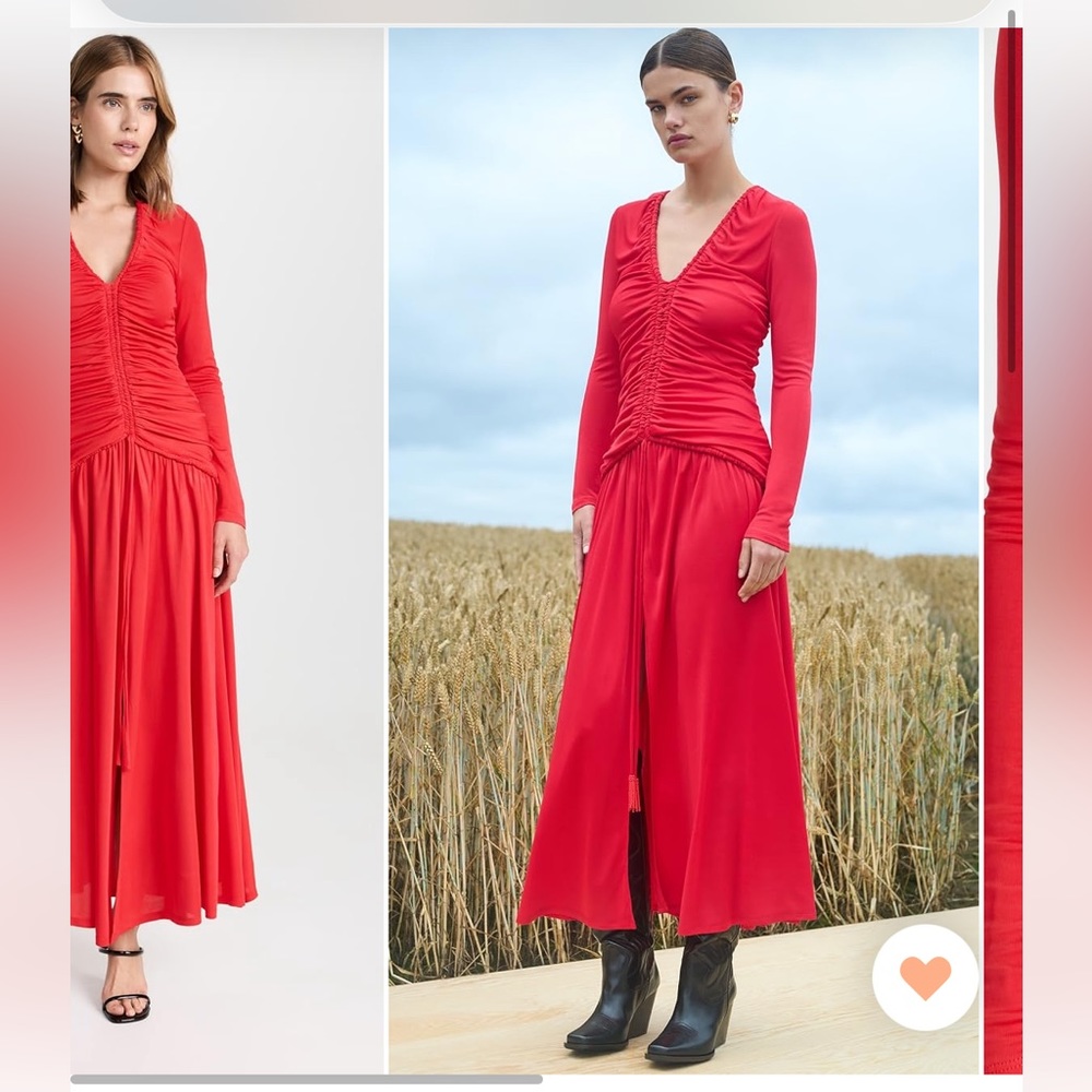 FARM Rio Red Long-Sleeve Ruched Maxi Dress - Picture 2 of 4